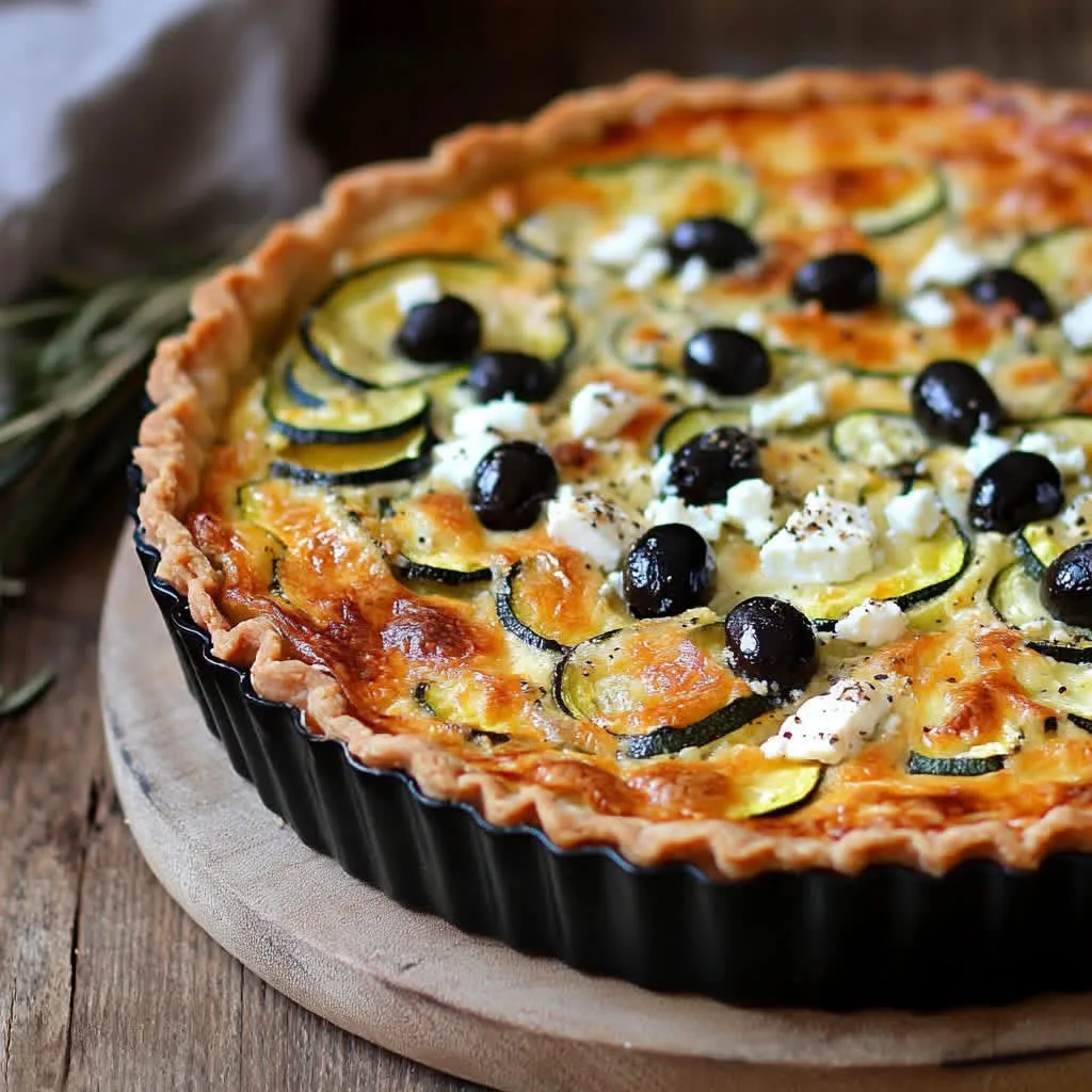 Quiche de courgettes, feta et olives noires