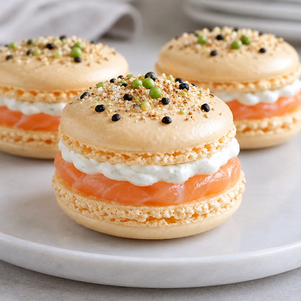 Macarons salés au saumon fumé, fondants et dorés