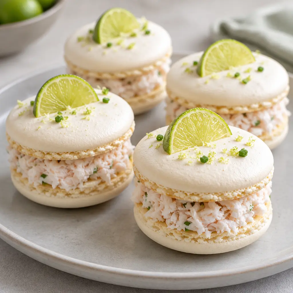 Macarons salés au crabe, crémeux et citron vert