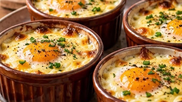 Œufs cocotte à la crème et au Comté
