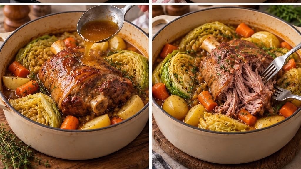 Jarret de porc braisé aux légumes