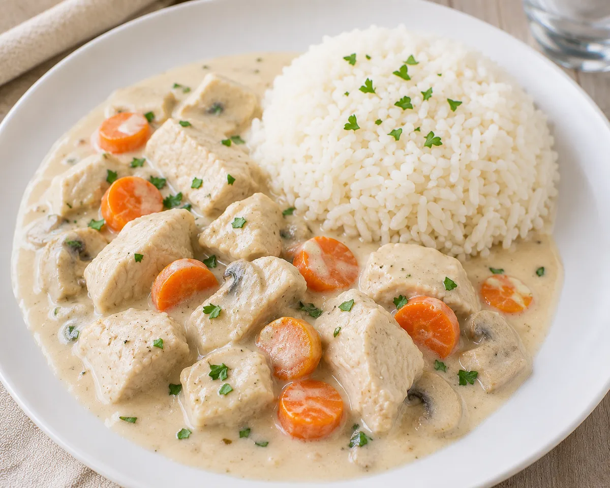 Blanquette de dinde douce, riz blanc