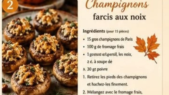 Champignons farcis aux noix
