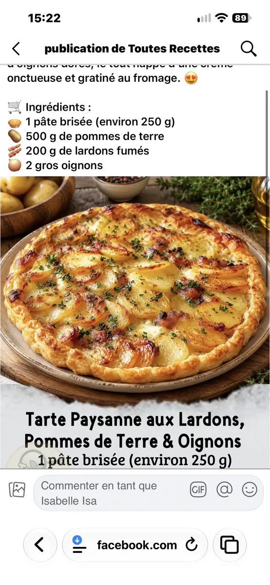 Tarte Paysanne aux Lardons, Pommes de Terre & Oignons