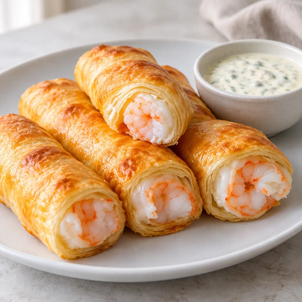 Rouleaux feuilletés aux crevettes, croustillants et crémeux