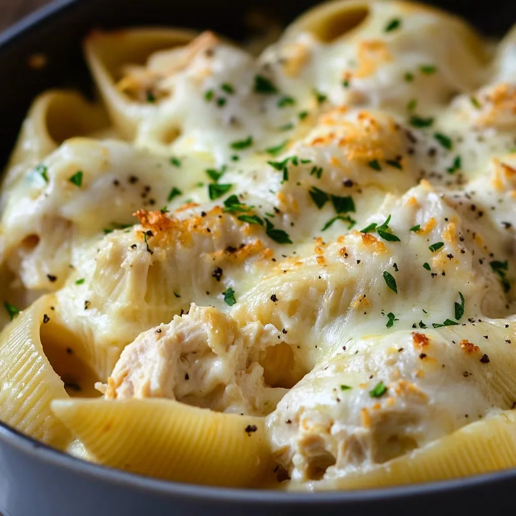 Coquilles farcies au poulet crémeux et à la sauce Alfredo