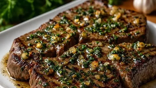 Steaks à l'ail, beurre et persil