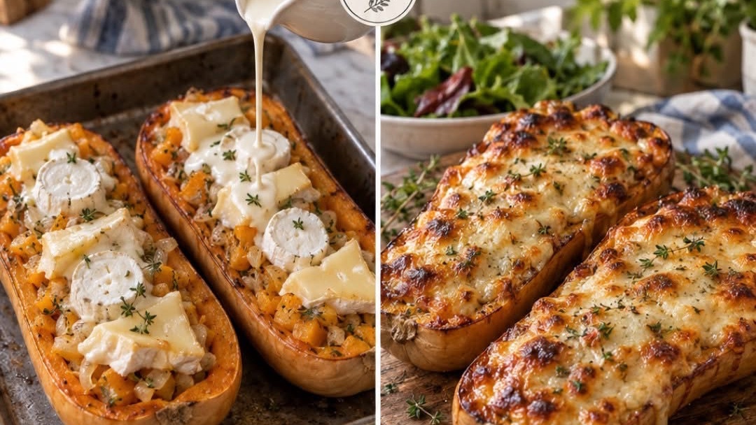 Butternut farcie au reblochon et chèvre
