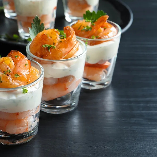 Verrine saumon crevette fromage blanc