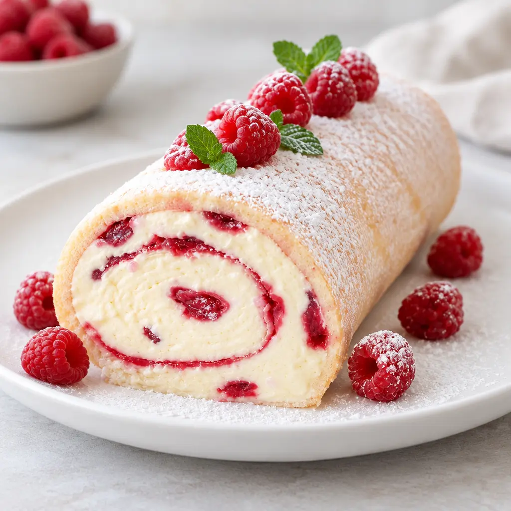 Roulé framboise mascarpone, frais et moelleux