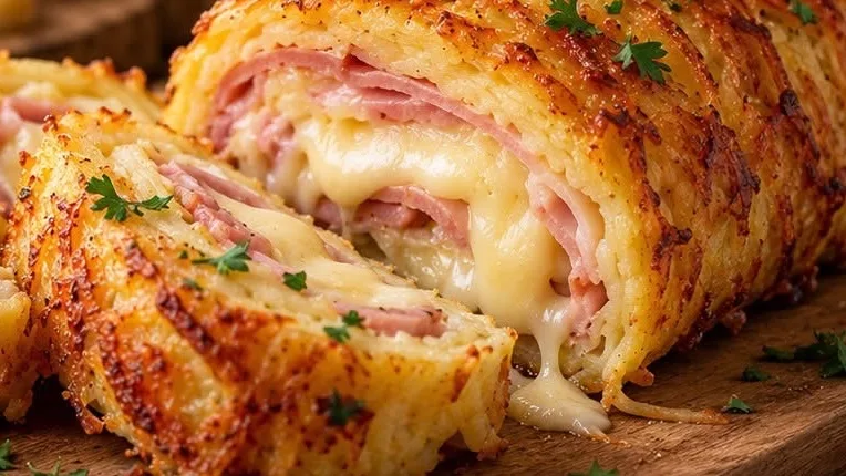 Roulé de pommes de terre au jambon et raclette