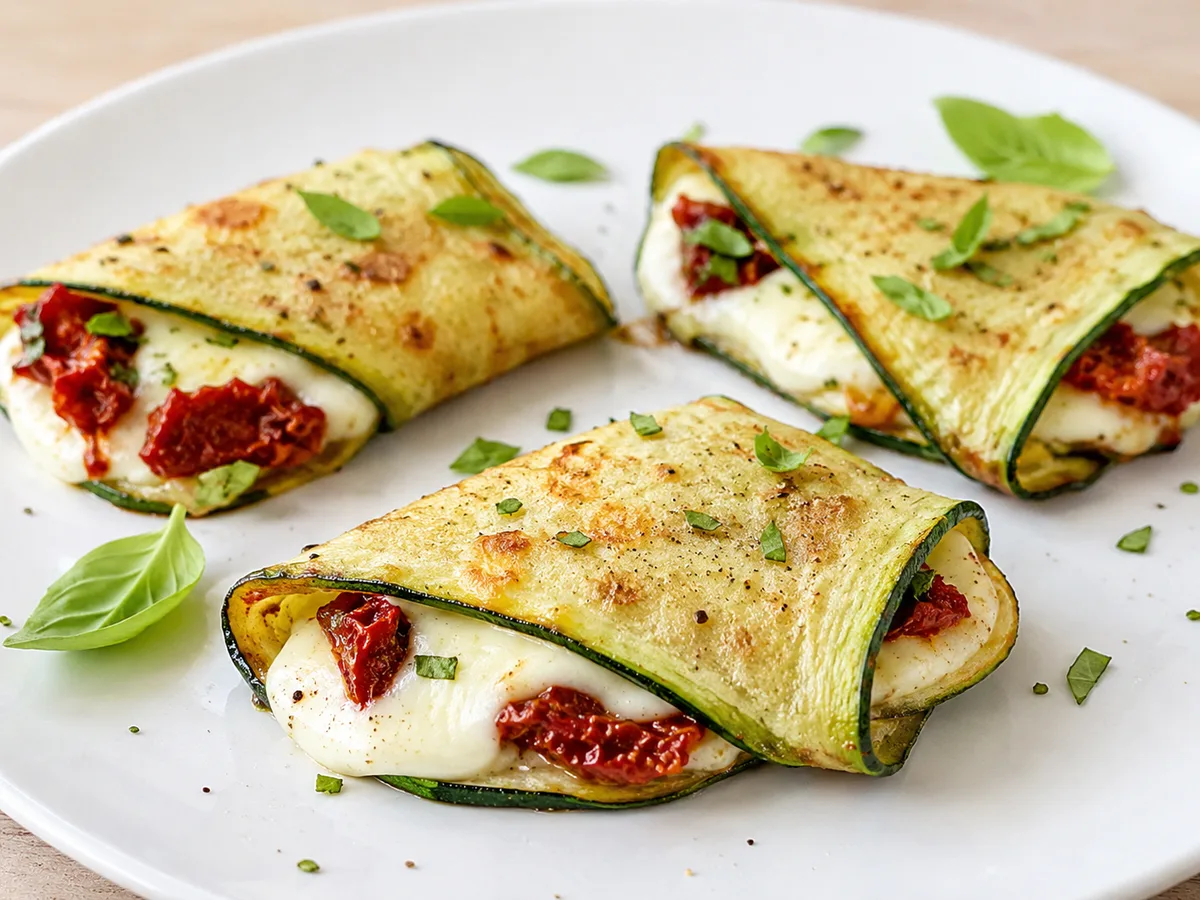 Poches de courgettes croustillantes avec mozzarella et tomates séchées