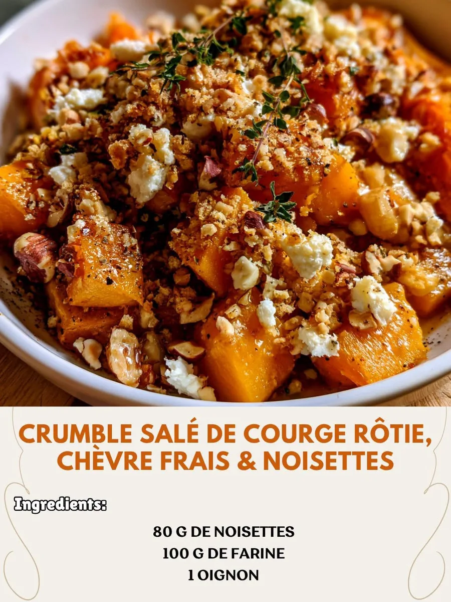 Crumble salé de courge rôtie, chèvre frais & noisettes