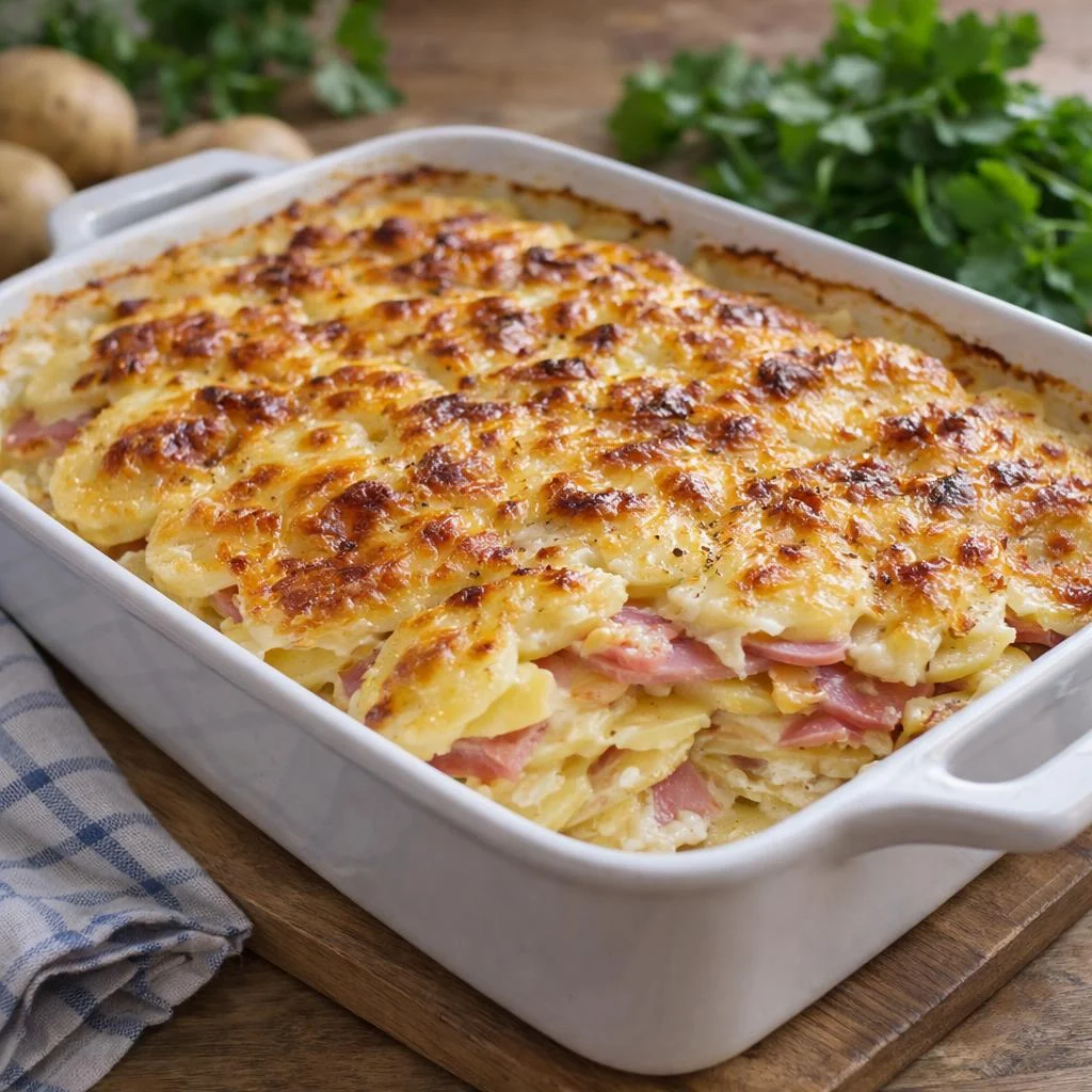 Gratin dauphinois au jambon et au comté (fondant)
