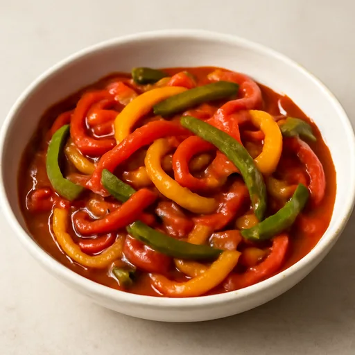 Trio de poivrons en sauce