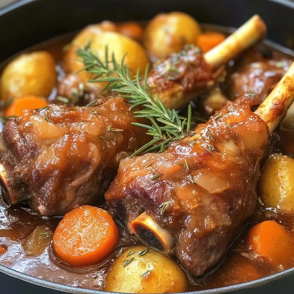 Jarrets d'agneau braisés aux légumes fondants