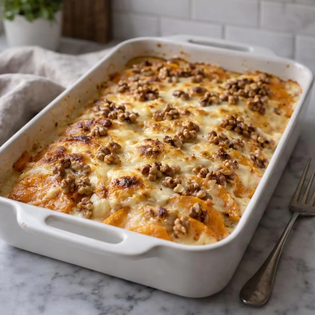 Gratin de butternut au reblochon et noix