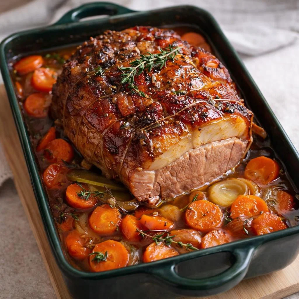 Rouelle de porc mijotée au vin blanc : fondante