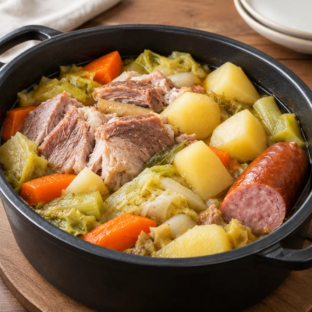 Potée française au chou, porc et saucisse, fondante