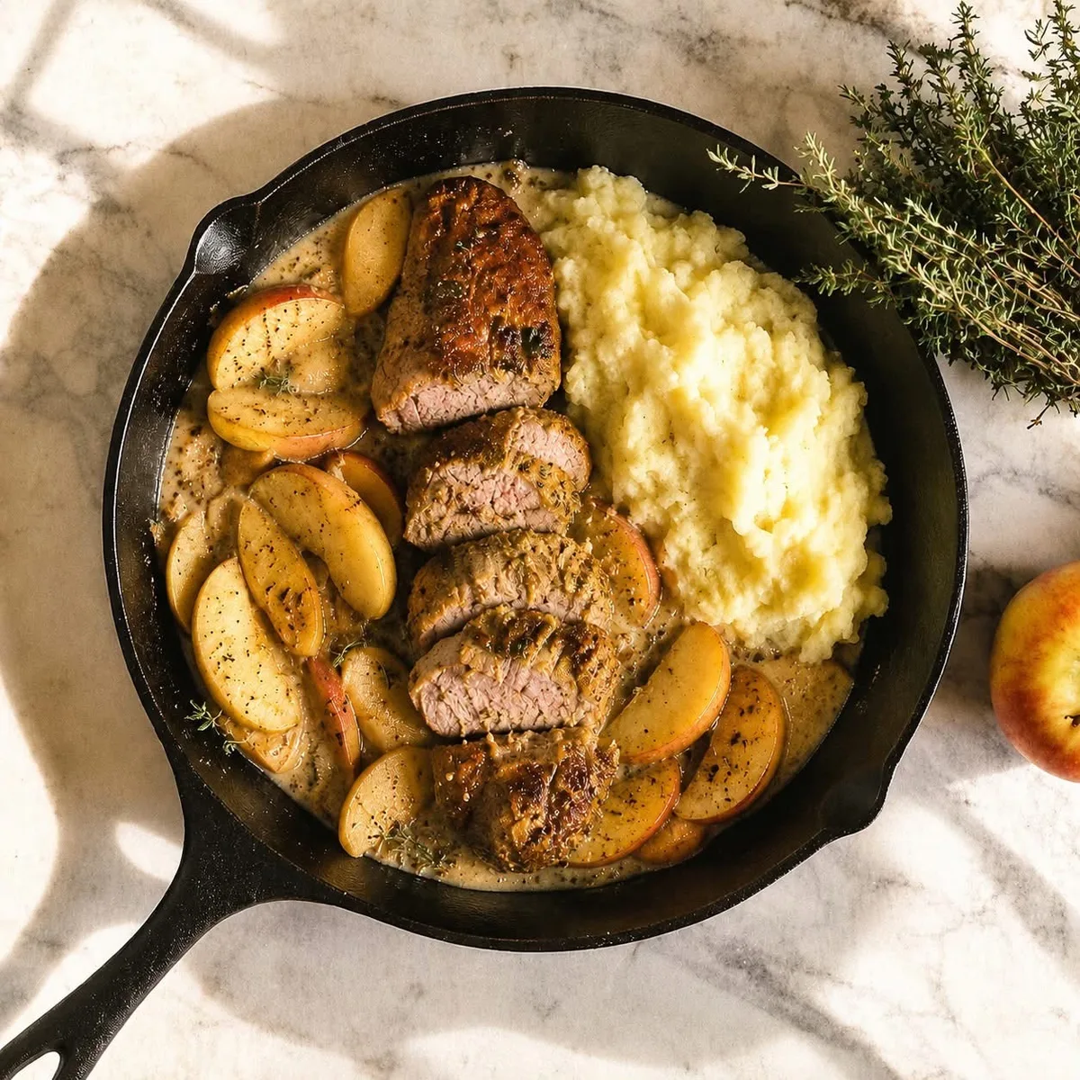 FILET DE PORC, POMMES & ÉCRASÉ DE POMMES DE TERRE