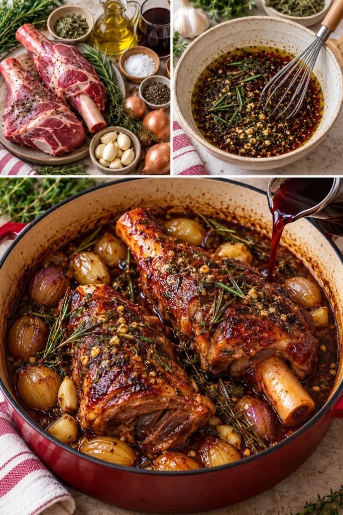 Souris d'agneau rôties à l'ail, au romarin et au vin rouge