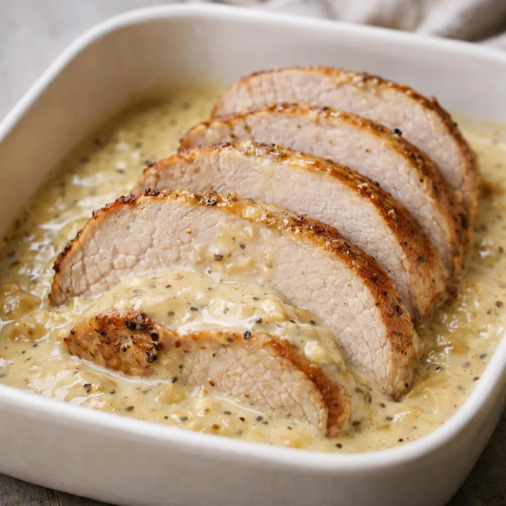 Recette rôti de porc sauce moutarde Dijon à la crème