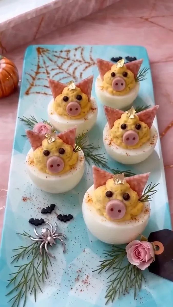 Festive Gilded Deviled Egg Piglets