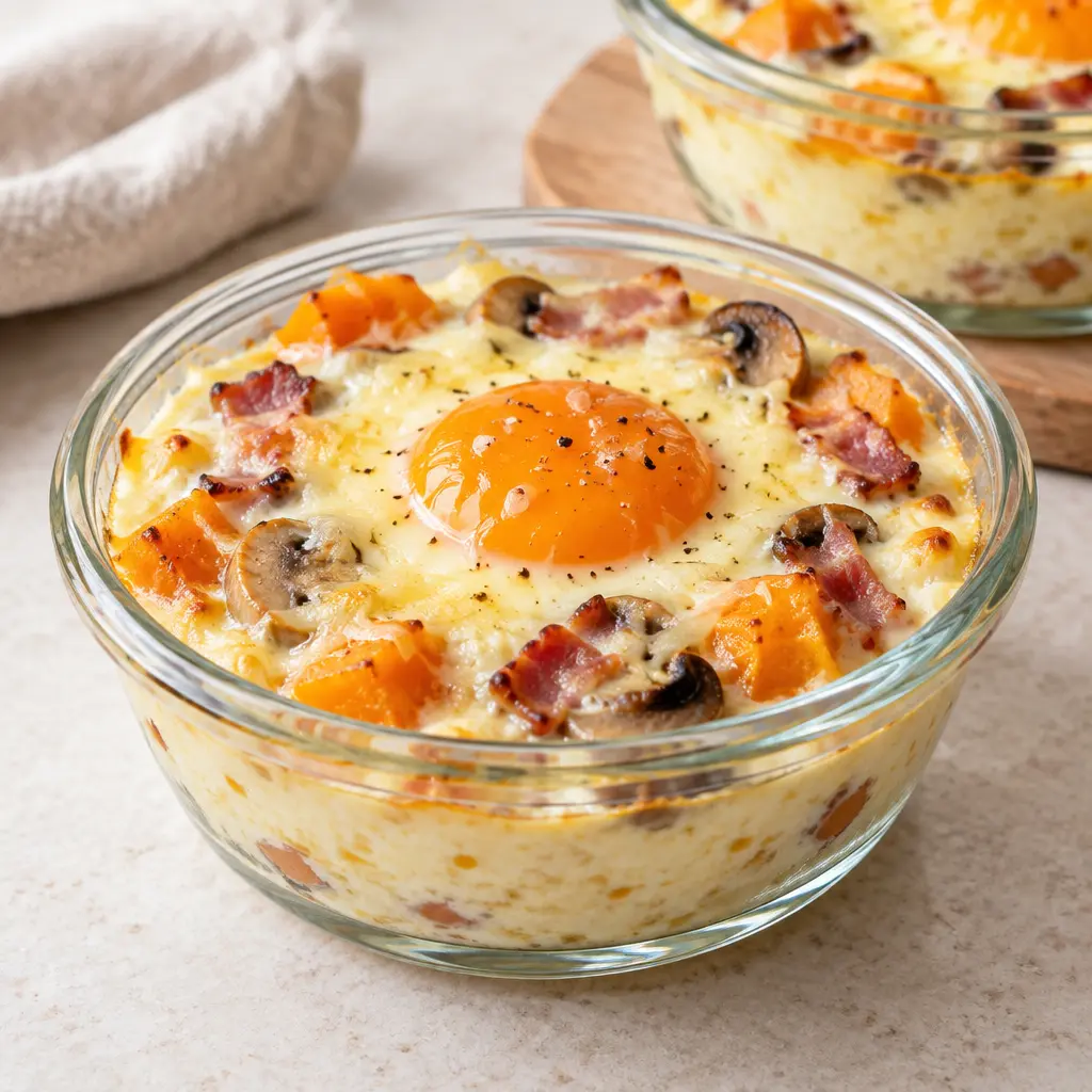 Œufs cocotte au potimarron, crémeux et bien gratinés