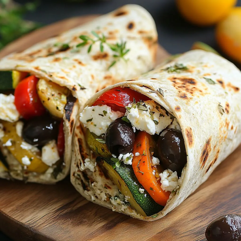 Wrap méditerranéen à la feta, olives et légumes grillés