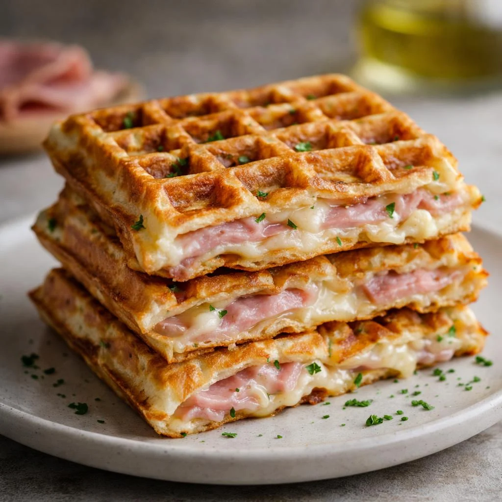 Gaufres salées jambon fromage : croustillantes & fondantes