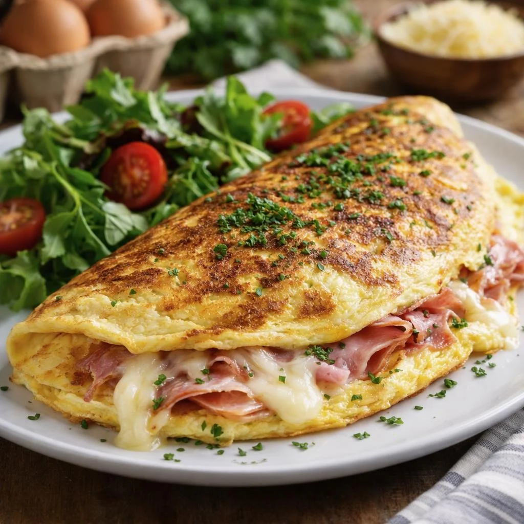 Omelette jambon fromage ultra fondante (6 œufs)