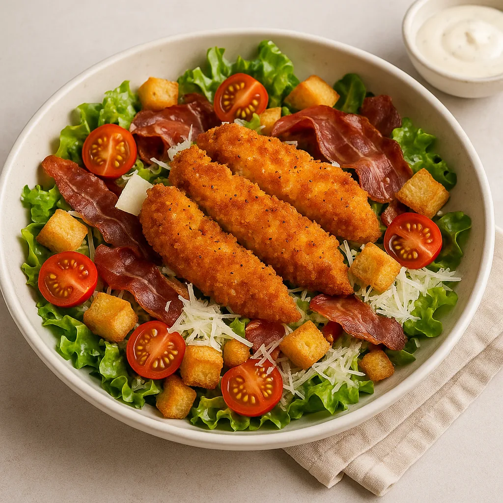 Salade César gourmande au poulet croustillant