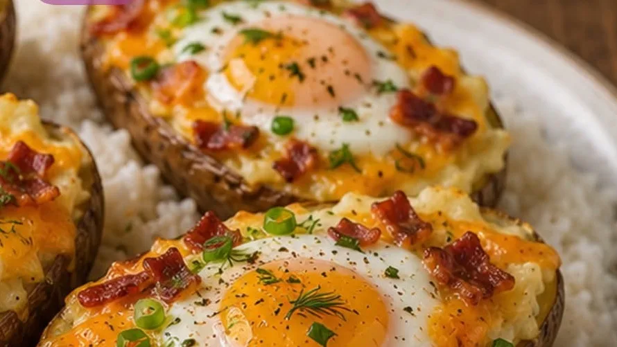Pommes de terre farcies œufs, cheddar & bacon