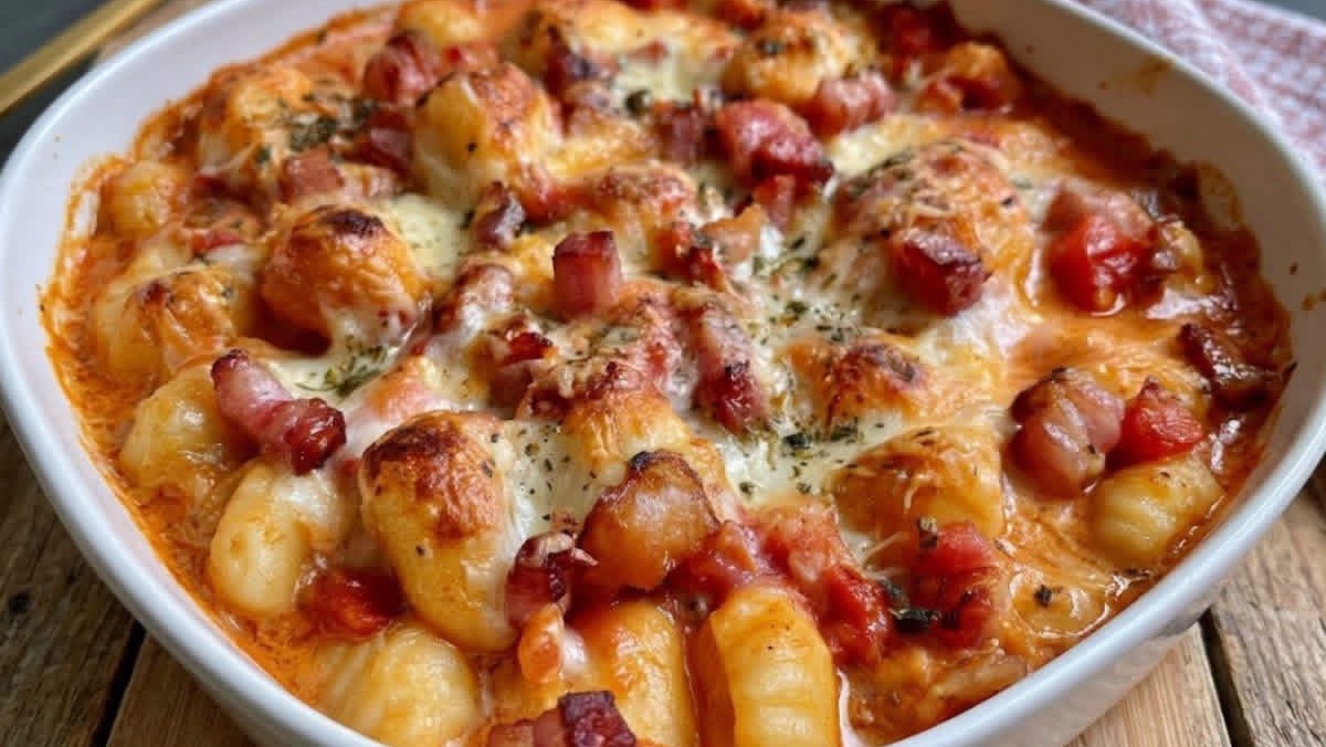 Gratin de gnocchis fondant au bacon