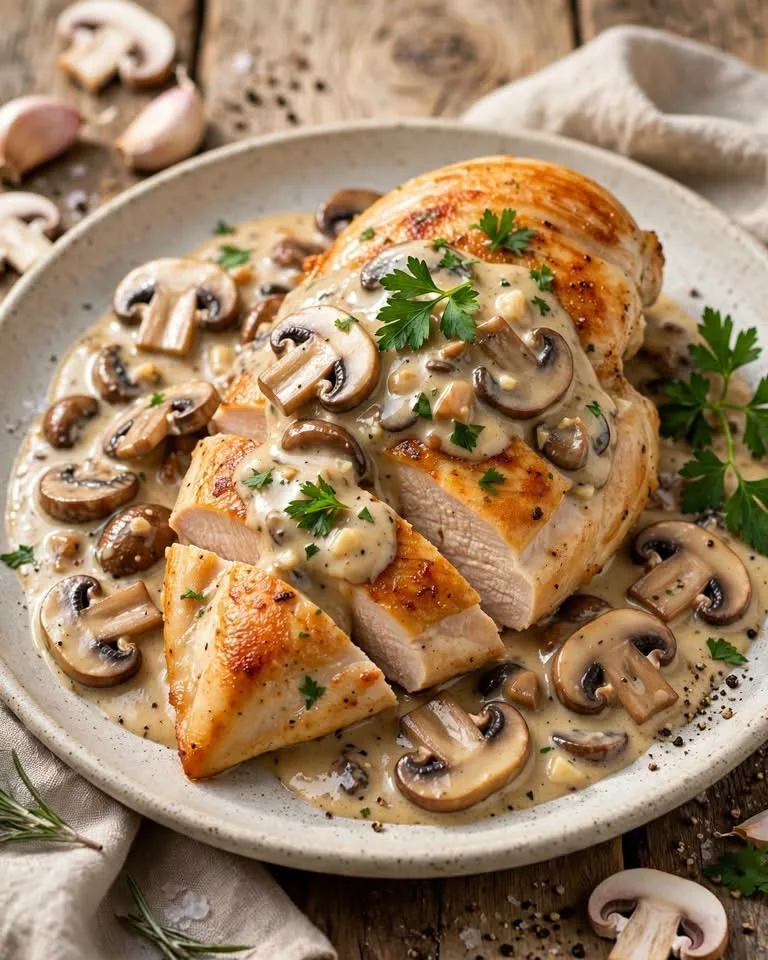 Poulet crémeux aux champignons