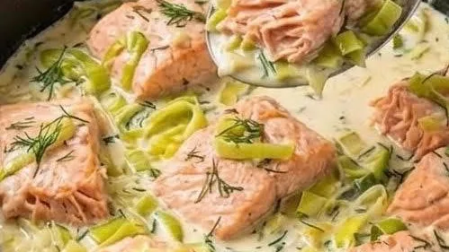 Saumon aux Poireaux et Crème