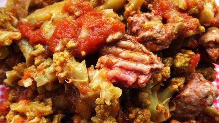 Chou romanesco au coulis et bœuf haché