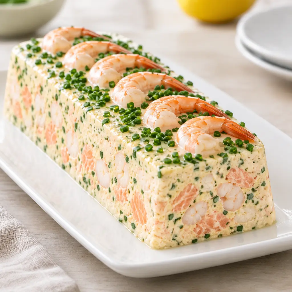 Terrine de saumon et de crevettes, fondante et fraîche
