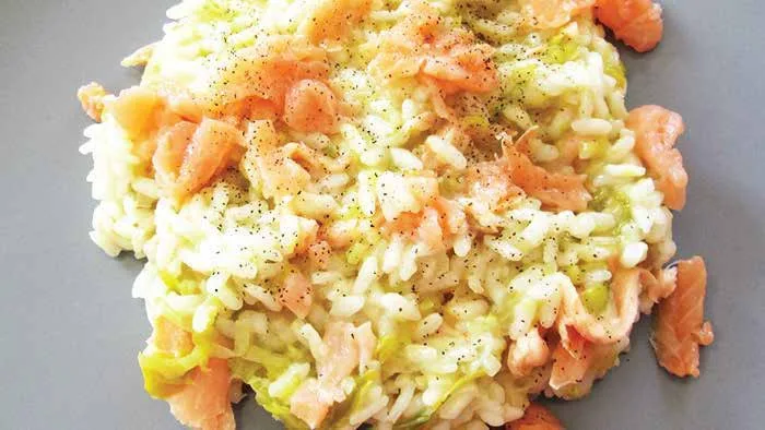 Risotto au saumon et aux poireaux