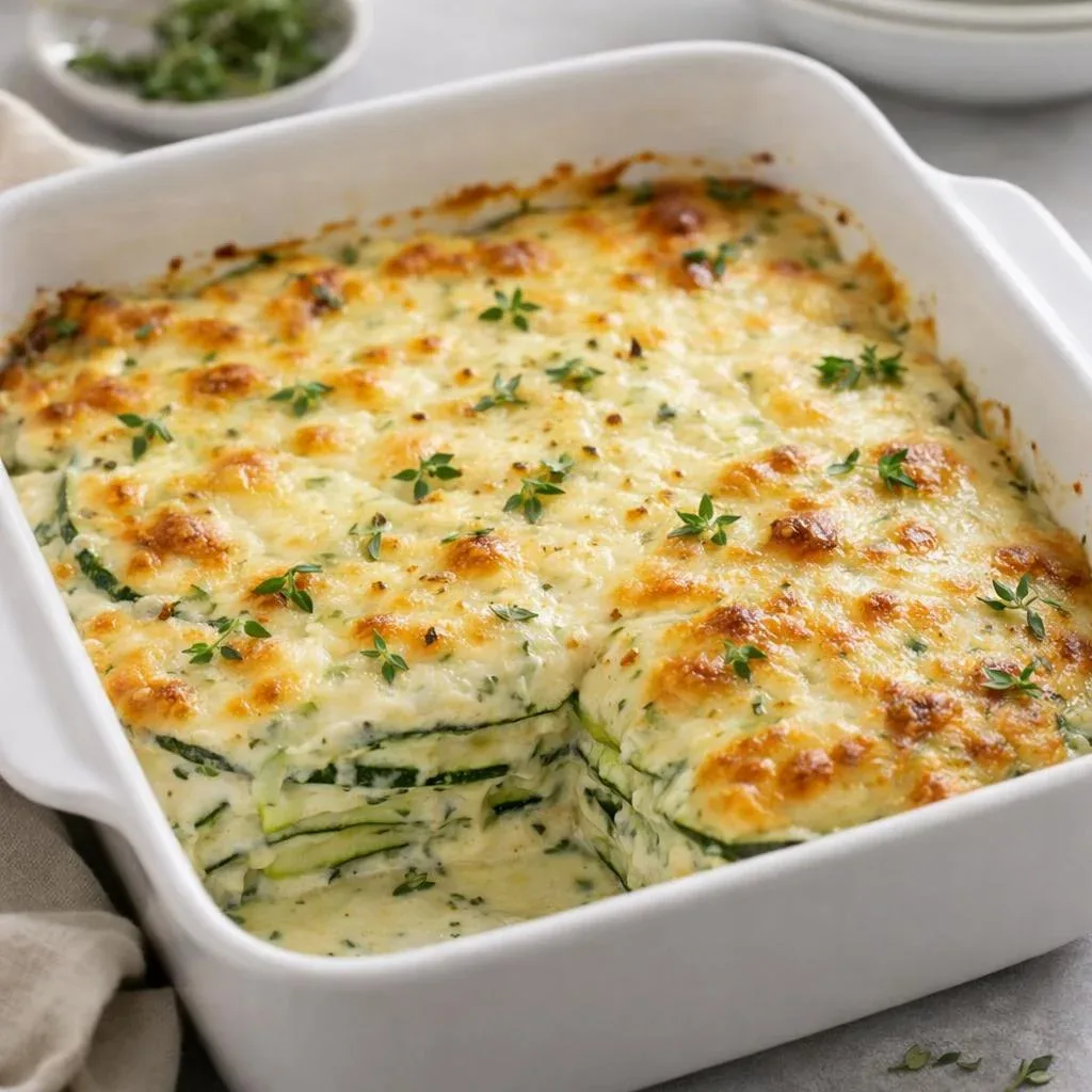 Gratin de courgettes au mascarpone et herbes, mozzarella fondante