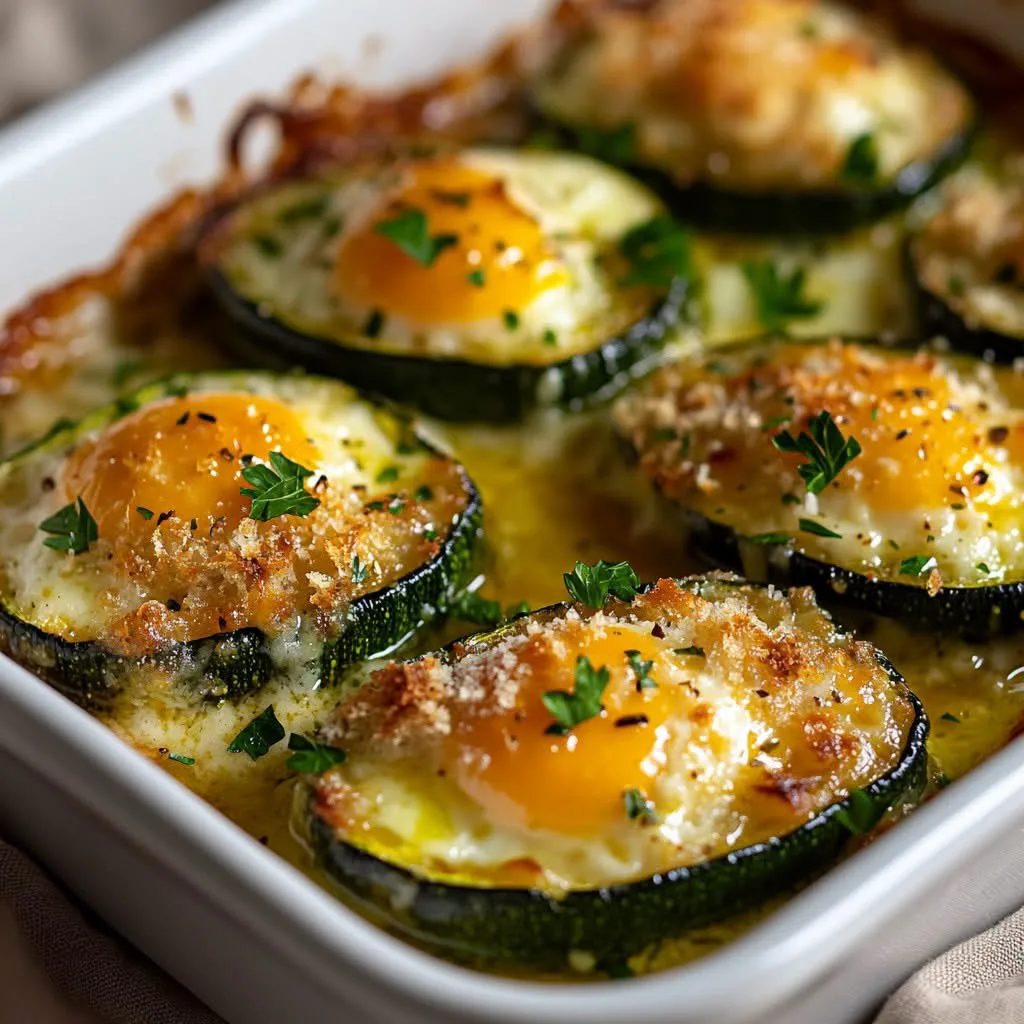 Courgettes Farcies au Fromage, Œufs & Croûte de Parmesan