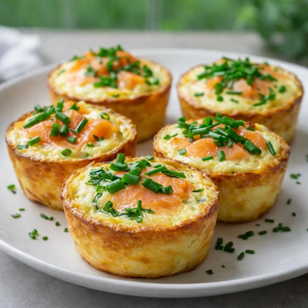 Muffins soufflés au saumon fumé, œuf et ciboulette (quiche sans pâte)