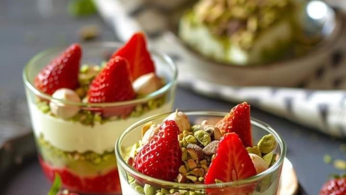 Tartare de fraises, pistaches et sablés