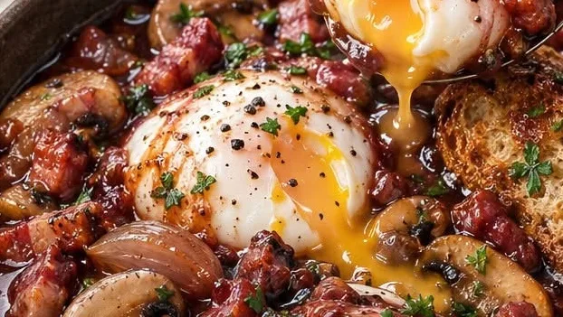 Œufs en meurette, sauce au vin réduite