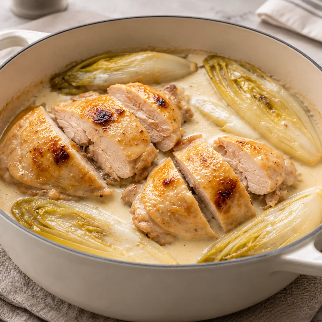 Poulet crémeux aux endives, fondant et bien doré