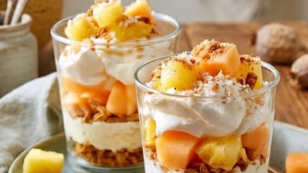 Verrines façon tiramisu au melon, ananas et spéculoos