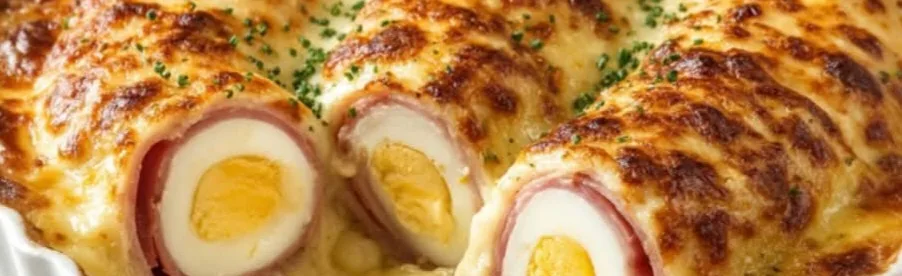Œufs roulés au jambon, gratinés au fromage