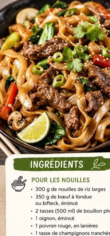 Nouilles sautées au boeuf parfumées au bouillon pho