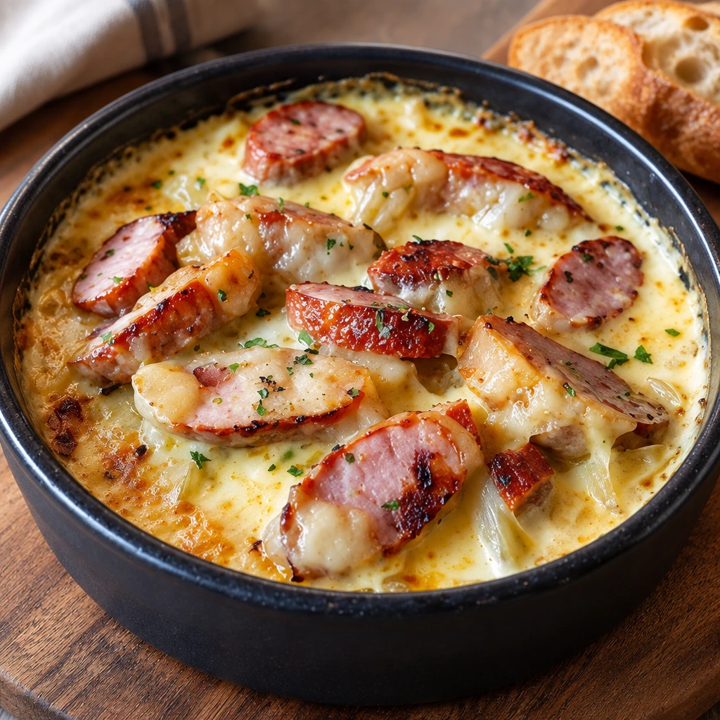 Endives gratinées aux saucisses, fondantes et dorées
