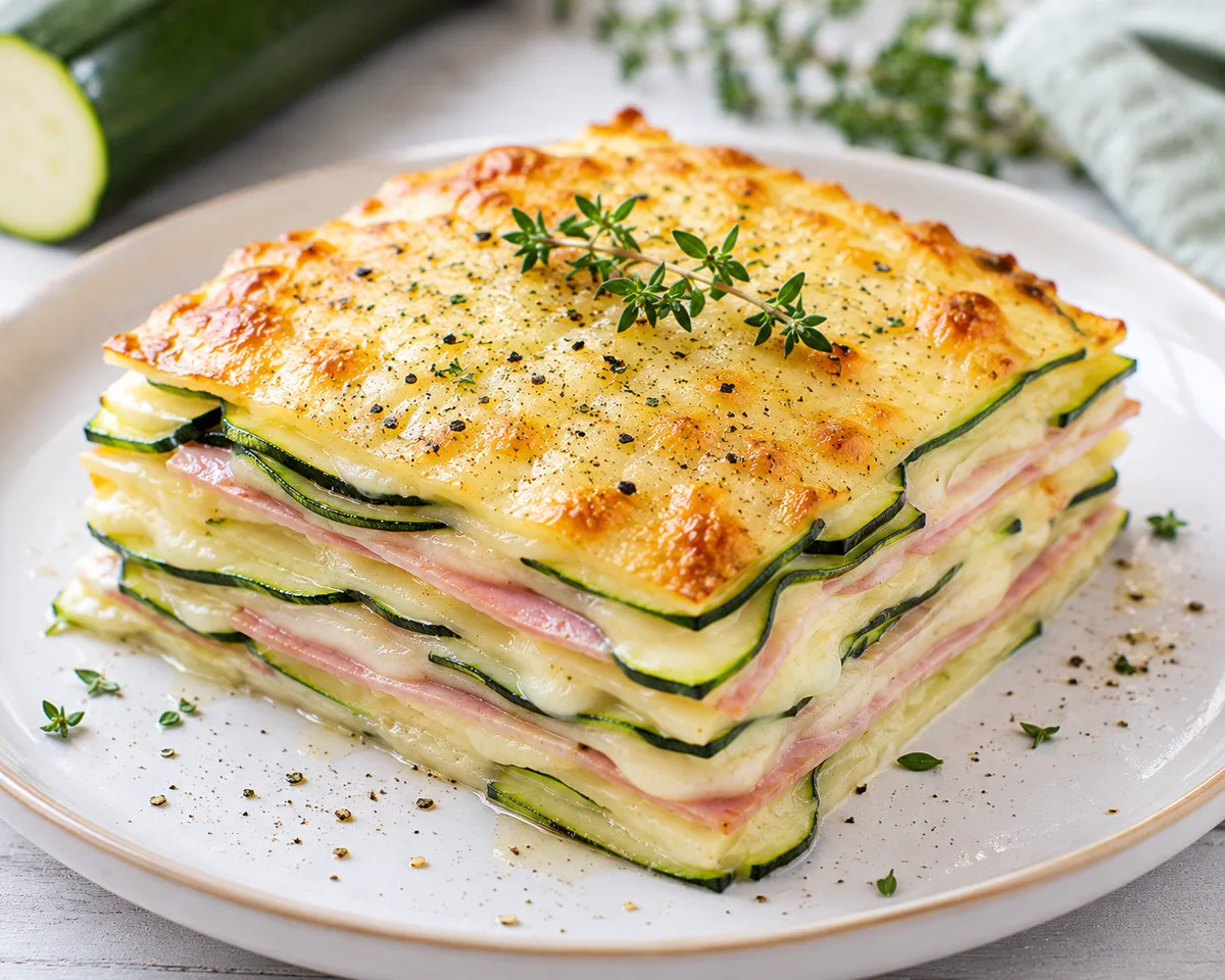 Mille-feuille de courgette, jambon et Havarti